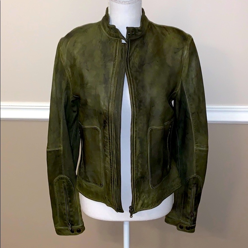 BLUR Italian Leather Jacket with Stand-Up Collar